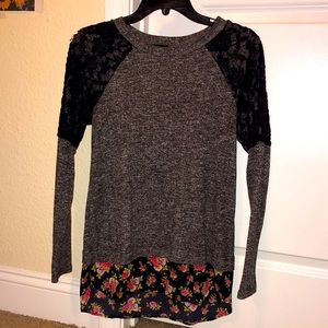Black and Gray Top with Floral Pattern!